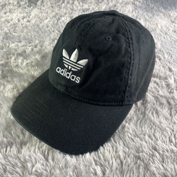 Adidas Trefoil Hat Cap Womens Adjustable Black White Strapback Retro Relaxed - Picture 1 of 10